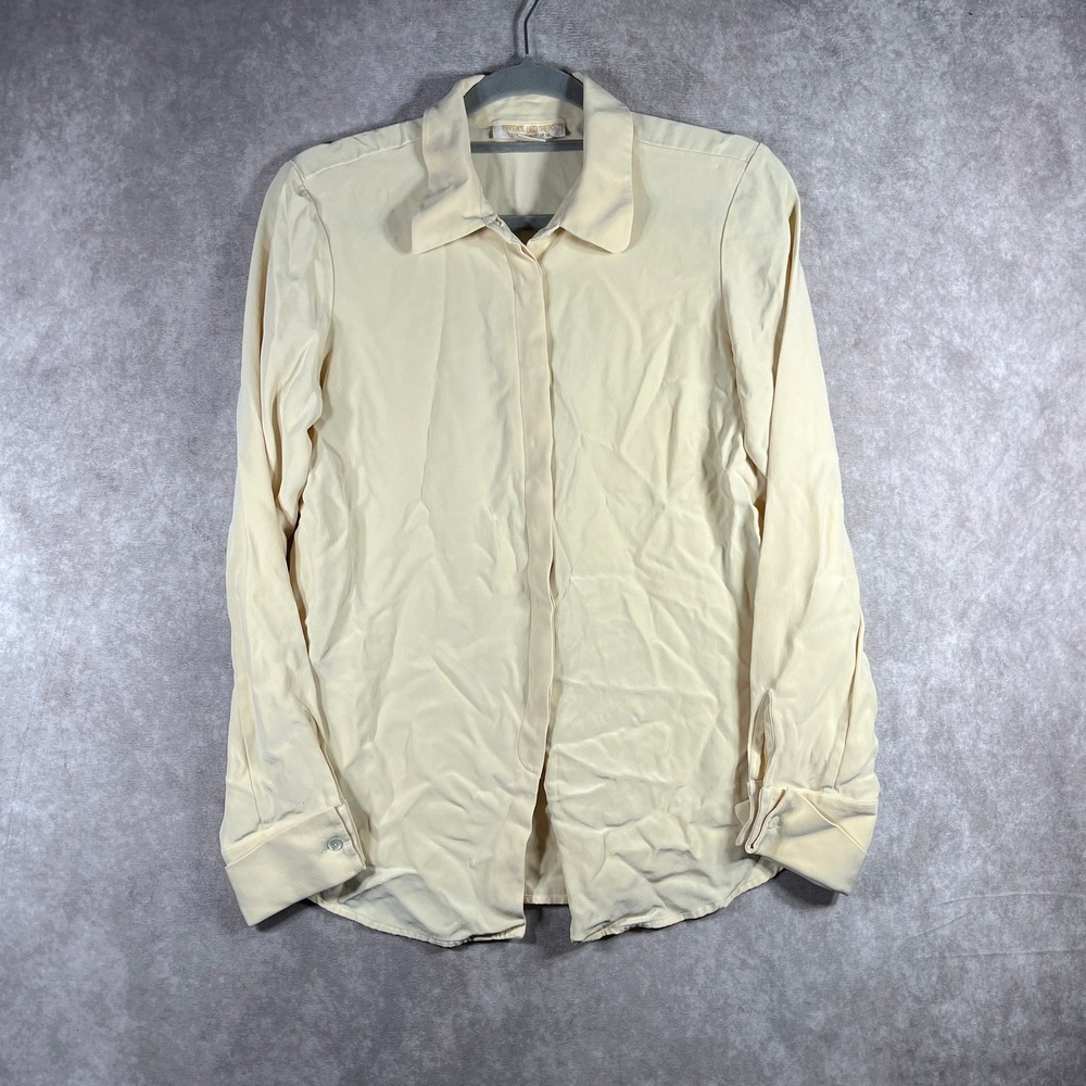 Vintage Brooks Brothers Blouse Women 12 Cream Silk Button Up Long Sleeve Office